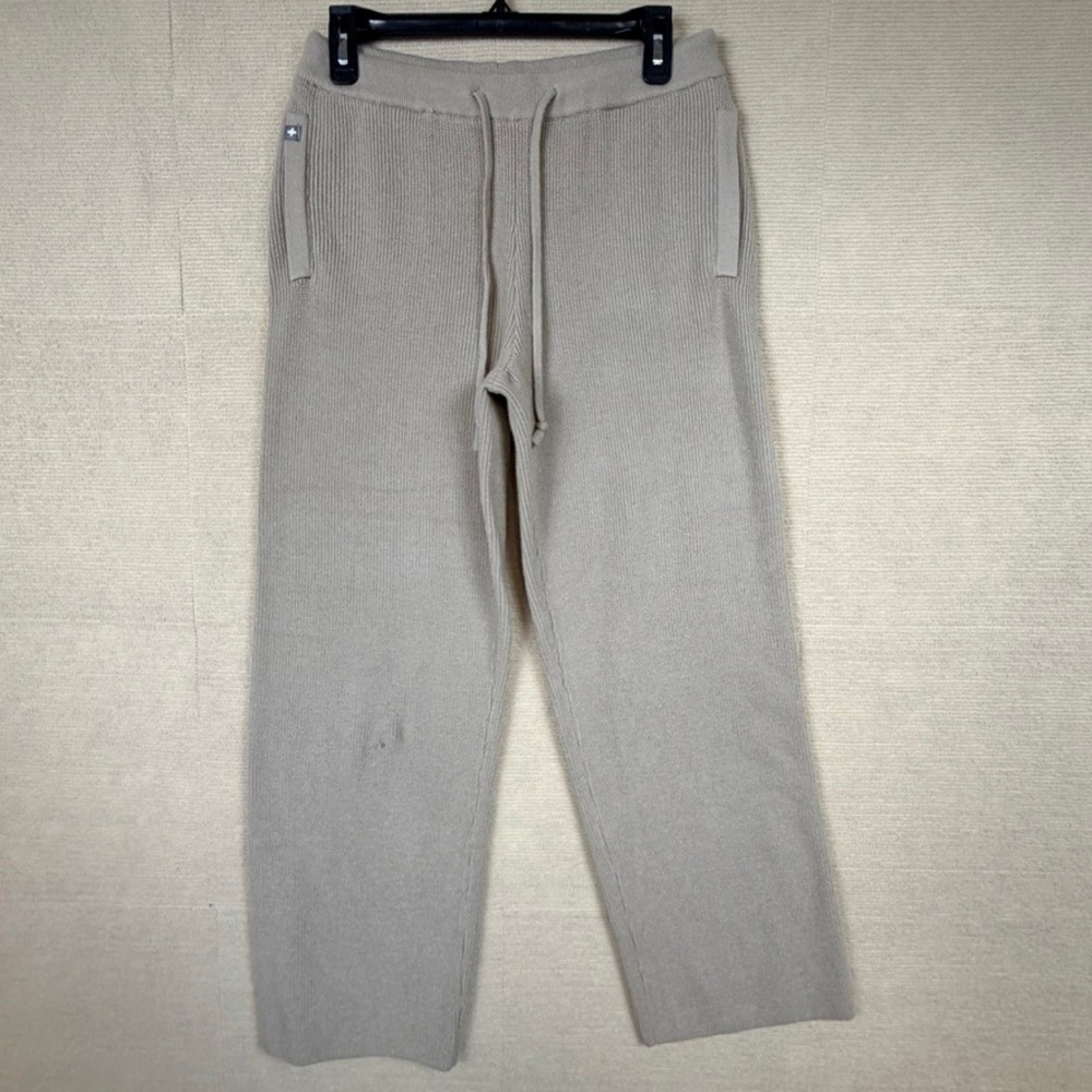 FIGS Womens Ribbed Knit Pants Tan Beige Drawstring Size S